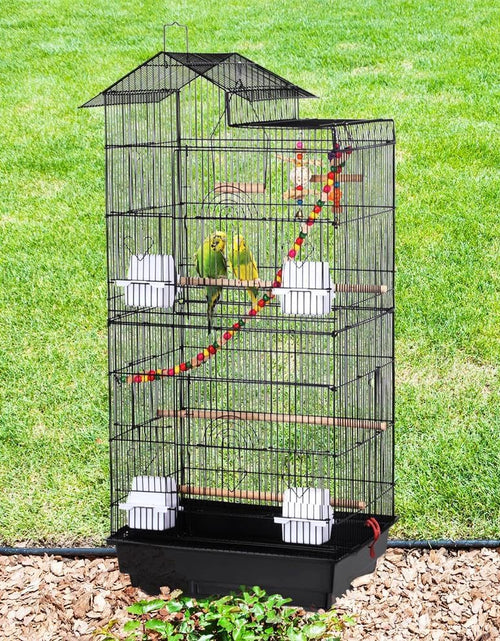 Load image into Gallery viewer, 39-Inch Roof Top Large Flight Parrot Bird Cage for Small Quaker Parrot Cockatiel Sun Parakeet Green Cheek Conure Budgie Finch Lovebird Canary Pet Bird Cage W/Toys
