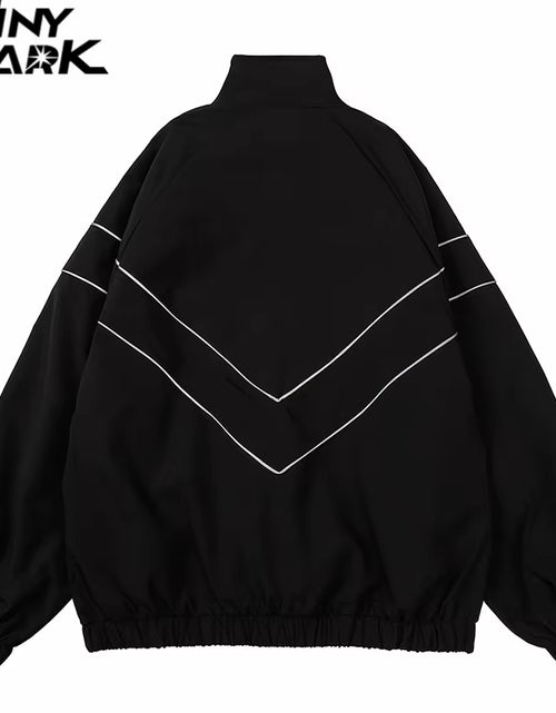 Load image into Gallery viewer, Men Hip Hop Streetwear Reflective Striped Jacket Coat Zipper up Jacket Windbreaker Harajuku Thin Jacket Sports Black Blue
