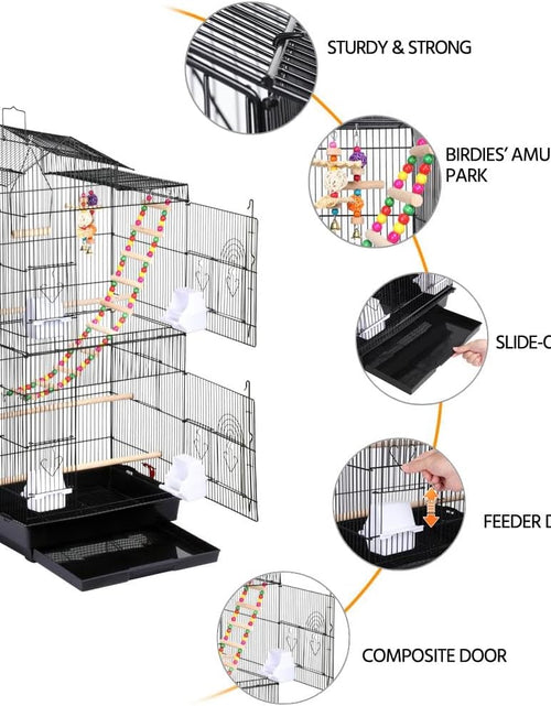 Load image into Gallery viewer, 39-Inch Roof Top Large Flight Parrot Bird Cage for Small Quaker Parrot Cockatiel Sun Parakeet Green Cheek Conure Budgie Finch Lovebird Canary Pet Bird Cage W/Toys
