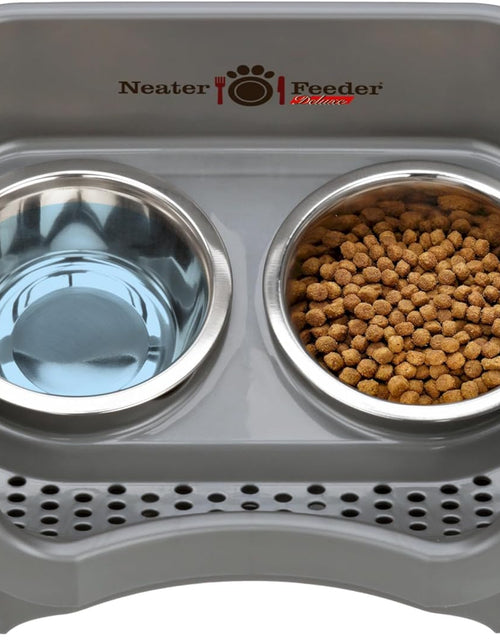 Load image into Gallery viewer, Neater Feeder - Deluxe Model - Mess-Proof Dog Bowls (Small, Gunmetal Grey) - Made in USA - Elevated, No Spill, Non-Tip, Non-Slip, Raised Stainless Steel Food &amp; Water Pet Bowls
