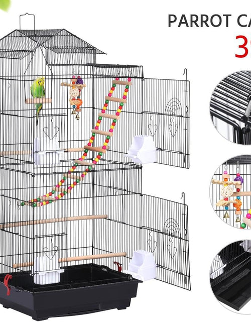 Load image into Gallery viewer, 39-Inch Roof Top Large Flight Parrot Bird Cage for Small Quaker Parrot Cockatiel Sun Parakeet Green Cheek Conure Budgie Finch Lovebird Canary Pet Bird Cage W/Toys

