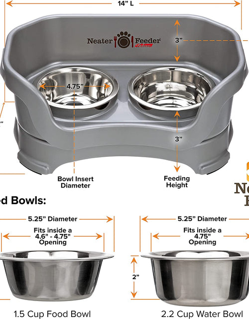 Load image into Gallery viewer, Neater Feeder - Deluxe Model - Mess-Proof Dog Bowls (Small, Gunmetal Grey) - Made in USA - Elevated, No Spill, Non-Tip, Non-Slip, Raised Stainless Steel Food &amp; Water Pet Bowls
